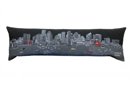 14" X 45" Black Gray and White Hometown Pride Wool Lumbar Throw Pillow