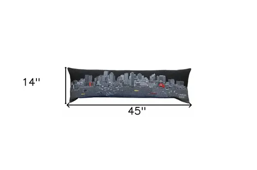 14" X 45" Black Gray and White Hometown Pride Wool Lumbar Throw Pillow