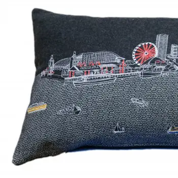 14" X 45" Black Gray and White Hometown Pride Wool Lumbar Throw Pillow