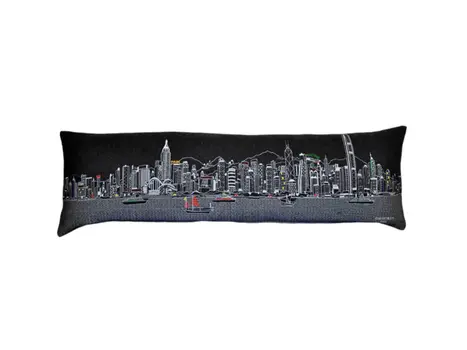 14" X 45" Black Gray and White Hometown Pride Wool Lumbar Throw Pillow