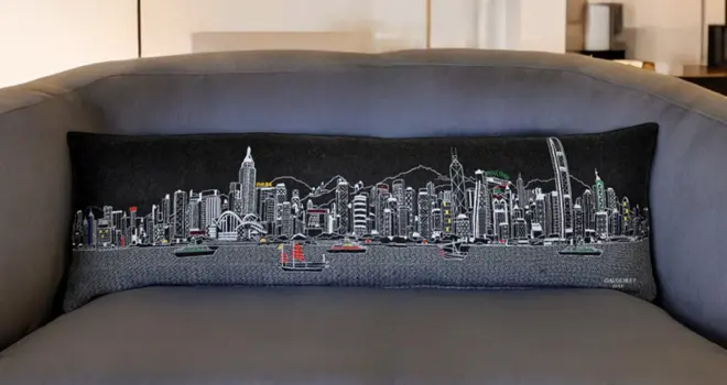 14" X 45" Black Gray and White Hometown Pride Wool Lumbar Throw Pillow