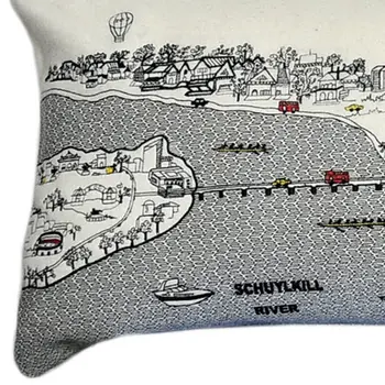 46" White Philadelphia Daylight Skyline Lumbar Decorative Pillow