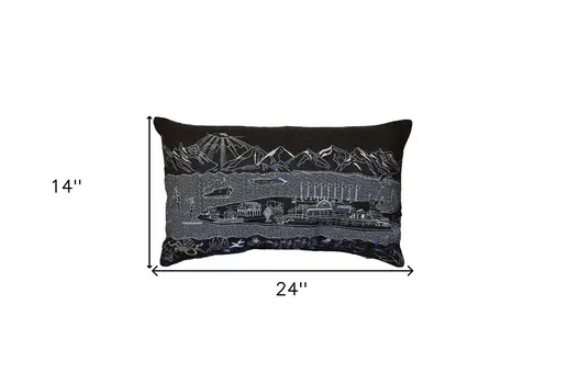 14" X 24" Black Gray and White Hometown Pride Wool Lumbar Throw Pillow