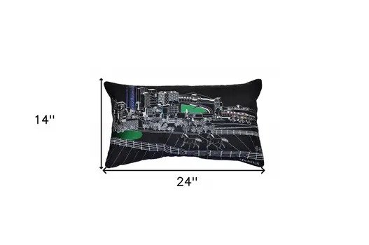 14" X 24" Black Gray and White Hometown Pride Wool Lumbar Throw Pillow