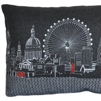 14" X 24" Black Gray and White Hometown Pride Wool Lumbar Throw Pillow