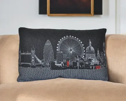 14" X 24" Black Gray and White Hometown Pride Wool Lumbar Throw Pillow