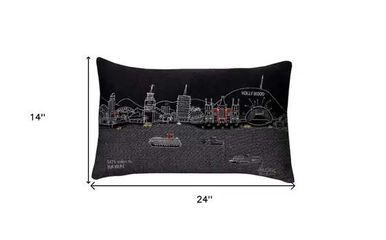 14" X 24" Black Gray and White Hometown Pride Wool Lumbar Throw Pillow