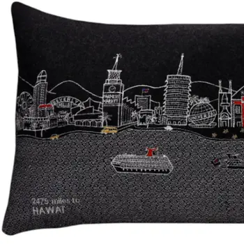 14" X 24" Black Gray and White Hometown Pride Wool Lumbar Throw Pillow