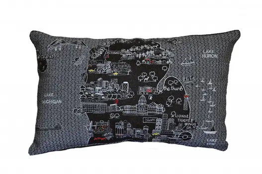 14" X 24" Black Gray and White Hometown Pride Wool Lumbar Throw Pillow