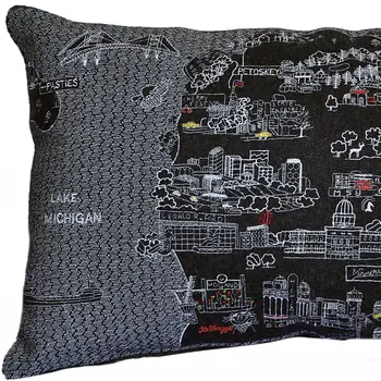 14" X 24" Black Gray and White Hometown Pride Wool Lumbar Throw Pillow