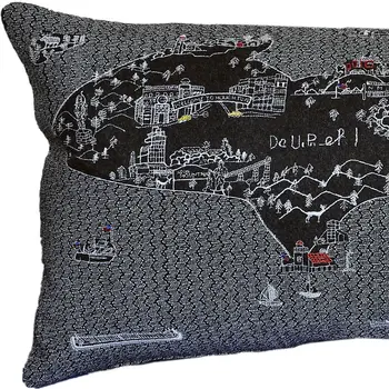 14" X 24" Black Gray and White Hometown Pride Wool Lumbar Throw Pillow