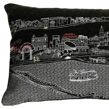 14" X 24" Black Gray and White Hometown Pride Wool Lumbar Throw Pillow