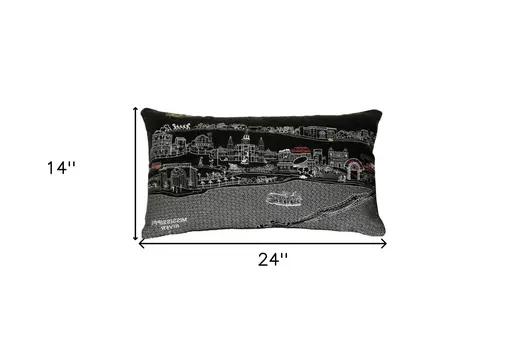 14" X 24" Black Gray and White Hometown Pride Wool Lumbar Throw Pillow