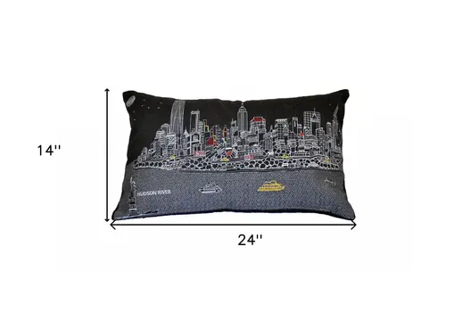 14" X 24" Black Gray and White Hometown Pride Wool Lumbar Throw Pillow
