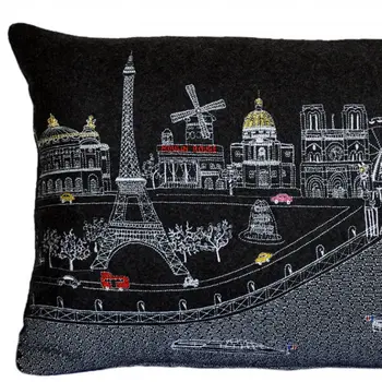 14" X 24" Black Gray and White Hometown Pride Wool Lumbar Throw Pillow
