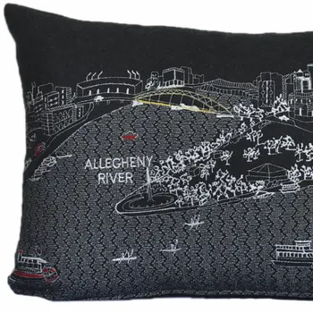 14" X 24" Black Gray and White Hometown Pride Wool Lumbar Throw Pillow