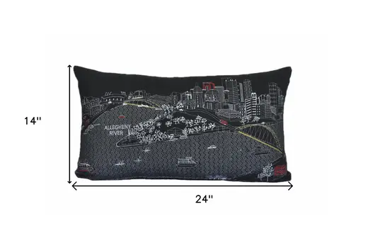 14" X 24" Black Gray and White Hometown Pride Wool Lumbar Throw Pillow