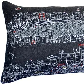 14" X 35" Black Gray and White Hometown Pride Wool Lumbar Throw Pillow
