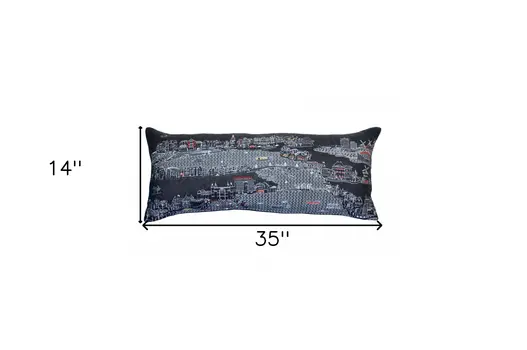 14" X 35" Black Gray and White Hometown Pride Wool Lumbar Throw Pillow