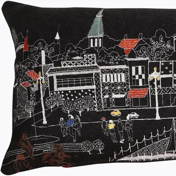 14" X 35" Black Gray and White Hometown Pride Wool Lumbar Throw Pillow