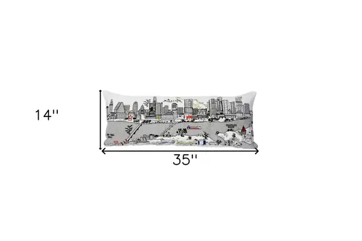 35" White Austin Daylight Skyline Lumbar Decorative Pillow