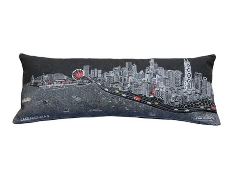 14" X 35" Black Gray and White Hometown Pride Wool Lumbar Throw Pillow
