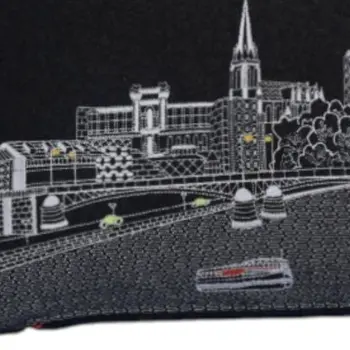 14" X 35" Black Gray and White Hometown Pride Wool Lumbar Throw Pillow