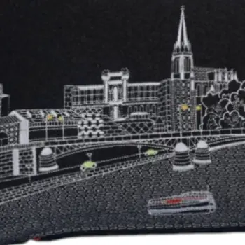 14" X 35" Black Gray and White Hometown Pride Wool Lumbar Throw Pillow
