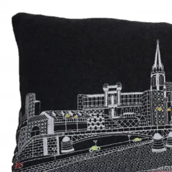 14" X 35" Black Gray and White Hometown Pride Wool Lumbar Throw Pillow