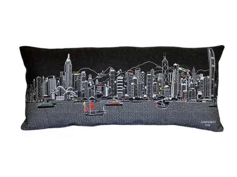 14" X 35" Black Gray and White Hometown Pride Wool Lumbar Throw Pillow