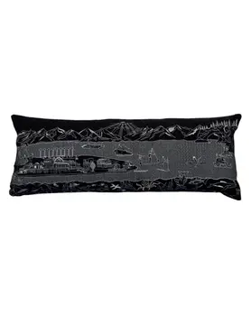 14" X 35" Black Gray and White Hometown Pride Wool Lumbar Throw Pillow