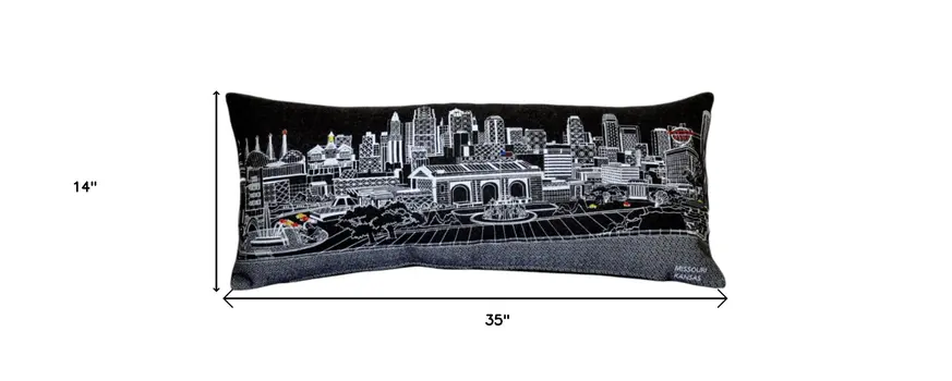 14" X 35" Black Gray and White Hometown Pride Wool Lumbar Throw Pillow