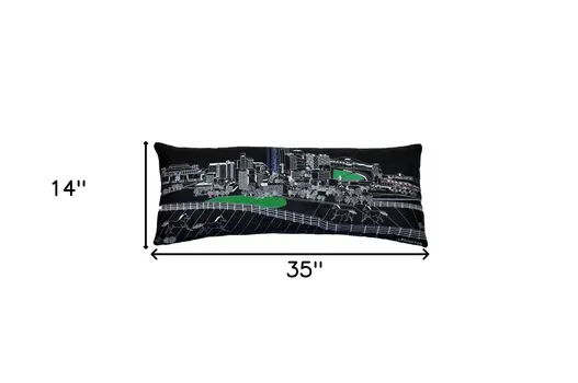 14" X 35" Black Gray and White Hometown Pride Wool Lumbar Throw Pillow