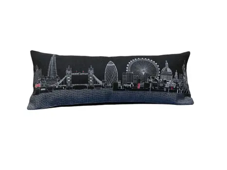 14" X 35" Black Gray and White Hometown Pride Wool Lumbar Throw Pillow