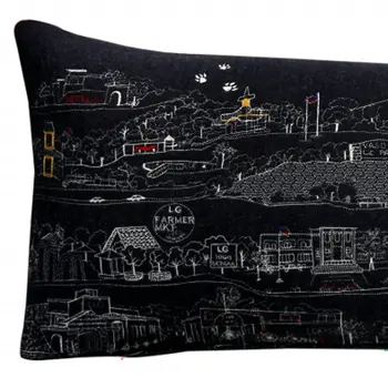 14" X 35" Black Gray and White Hometown Pride Wool Lumbar Throw Pillow