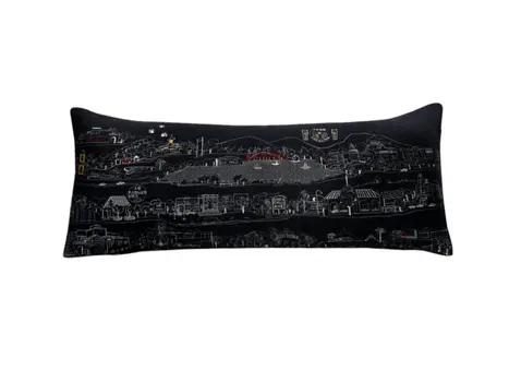 14" X 35" Black Gray and White Hometown Pride Wool Lumbar Throw Pillow