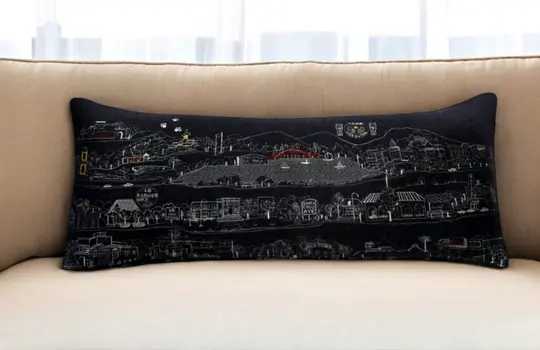 14" X 35" Black Gray and White Hometown Pride Wool Lumbar Throw Pillow
