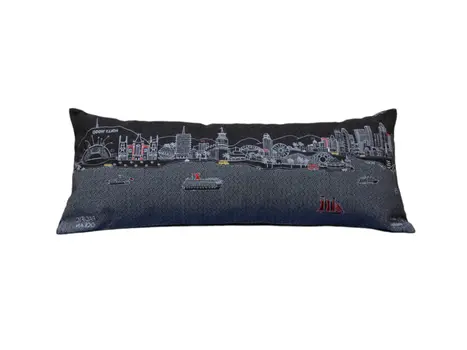 14" X 35" Black Gray and White Hometown Pride Wool Lumbar Throw Pillow