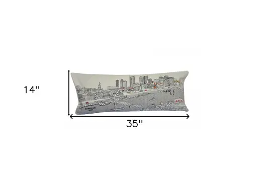 14" X 35" Cream Hometown Pride Wool Lumbar Throw Pillow