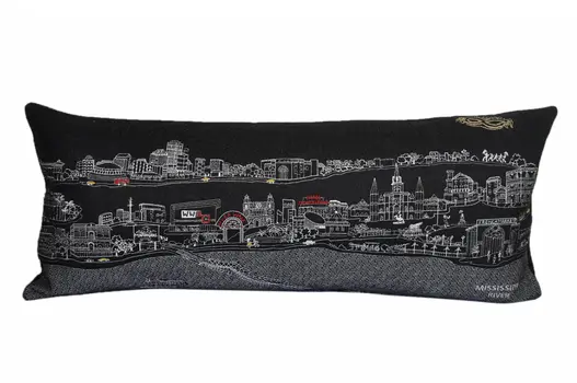 14" X 35" Black Gray and White Hometown Pride Wool Lumbar Throw Pillow