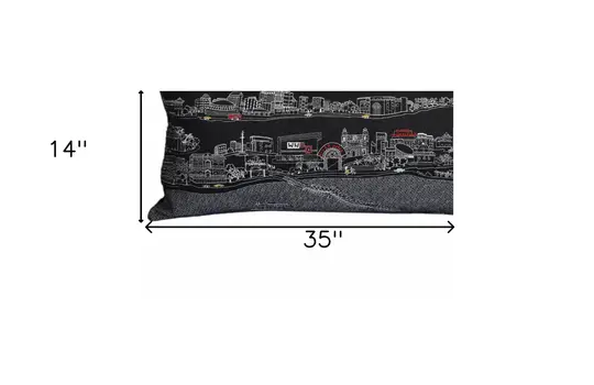 14" X 35" Black Gray and White Hometown Pride Wool Lumbar Throw Pillow
