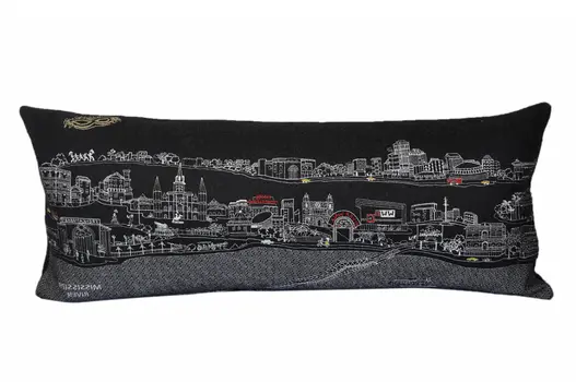 14" X 35" Black Gray and White Hometown Pride Wool Lumbar Throw Pillow