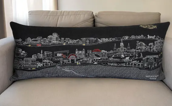 14" X 35" Black Gray and White Hometown Pride Wool Lumbar Throw Pillow