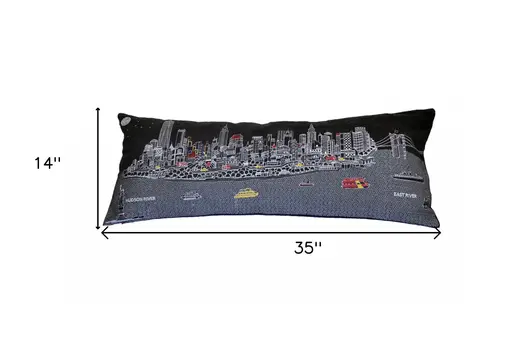 14" X 35" Black Gray and White Hometown Pride Wool Lumbar Throw Pillow