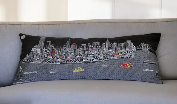 14" X 35" Black Gray and White Hometown Pride Wool Lumbar Throw Pillow