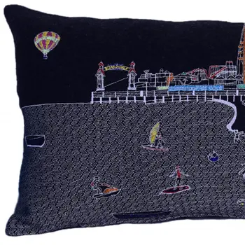 14" X 35" Black Gray and White Hometown Pride Wool Lumbar Throw Pillow