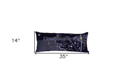 14" X 35" Black Gray and White Hometown Pride Wool Lumbar Throw Pillow