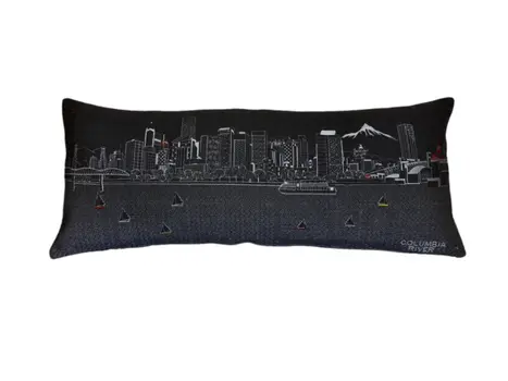 14" X 35" Black Gray and White Hometown Pride Wool Lumbar Throw Pillow