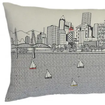 14" X 35" Cream Hometown Pride Wool Lumbar Throw Pillow