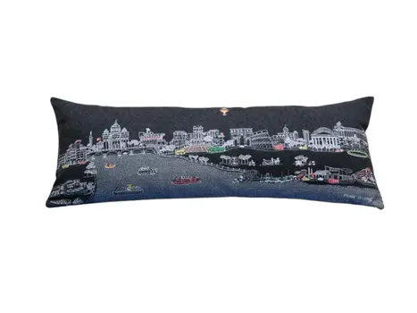 14" X 35" Black Gray and White Hometown Pride Wool Lumbar Throw Pillow